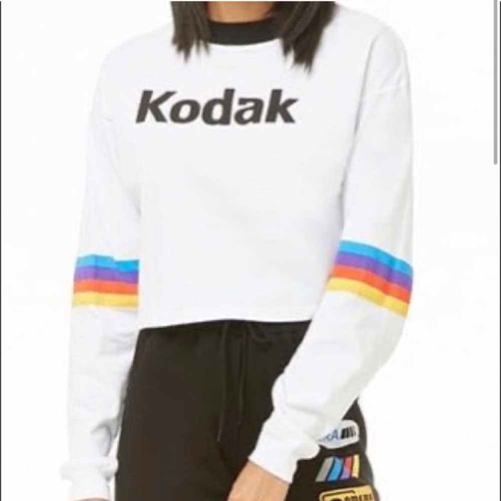 Kodak long sleeve crop top with stripped sleeves